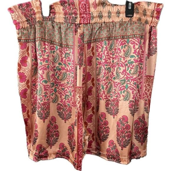 Kaktus + 3X Red Floral Satin Shirred Drawstring Waist Side Pockets Dress Shorts - Picture 5 of 7